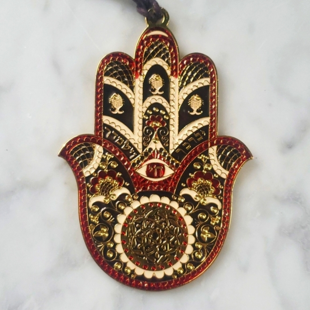 Red Enamel Good Luck Hasma Hand Hanging Decor